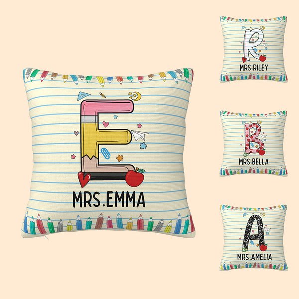 Gepersonaliseerd Potlood Appel Notitieboekje voor Leraar Kussen met Initiaal en Naam voor Leraar Waardering Terug naar School Cadeau voor Leraar