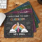 Personalized Welcome To Our Classroom Name Mouse Pad with Cartoon Teacher Character Appreciation Back to School Gift for Teacher