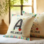 Almohada Personalizada Lápiz Manzana Libreta Maestro con Inicial y Nombre Apreciación Maestro Regalo de Regreso a la Escuela para Maestro