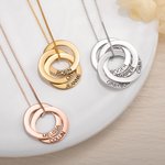 Personalizado Collar de Plata de Ley con 2-5 Anillos Rusos Entrelazados y Nombre Grabado Día de la Madre Cumpleaños Regalo para Familias