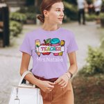 Personalisierte niedlichen Bleistift Apfel Lineal Tumbler 100% Baumwolle Unisex T-Shirt mit Namen Teacher's Day Wertschätzung Geschenk für Lehrer