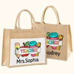 Personalizado lindo lápiz manzana regla Tumbler yute bolsa de yute con nombre de gran capacidad Día del Maestro Apreciación de vuelta a la escuela reg