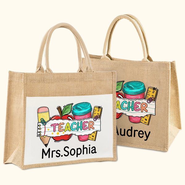 Personalizzato Carino Matita Mela Righello Tumbler Borsa di iuta con nome Grande capacità Giorno dell'insegnante Apprezzamento Ritorno a scuola regalo