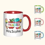 Mug en Céramique 330ml Personnalisé avec Nom Motif Crayon Pomme Carnet de Notes Cadeau de Rentrée pour Professeur