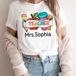 Personalisierte niedlichen Bleistift Apfel Lineal Tumbler 100% Baumwolle Unisex T-Shirt mit Namen Teacher's Day Wertschätzung Geschenk für Lehrer