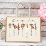 Personalisierte 1-20 Geburtsblumen Garten Jute Tasche mit Namen und Große Kapazität Geburtstag Muttertag Geschenk für Oma Mama