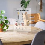 Personalisierte Acryl-Platte First Mama Now Oma Geburtsblume Rechteck Haus Deko mit Sockel Muttertag Geschenk für Oma Mama