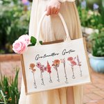 Personalisierte 1-20 Geburtsblumen Garten Jute Tasche mit Namen und Große Kapazität Geburtstag Muttertag Geschenk für Oma Mama