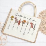 Personalisierte 1-20 Geburtsblumen Garten Jute Tasche mit Namen und Große Kapazität Geburtstag Muttertag Geschenk für Oma Mama