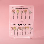 Personalisierte Acryl-Platte First Mama Now Oma Geburtsblume Rechteck Haus Deko mit Sockel Muttertag Geschenk für Oma Mama