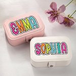 Personalisierte tragbare Dalmatiner Dots Schmuck-Box mit Regenbogen Name Geburtstag Hochzeit Bachelorette Party Geschenk für sie