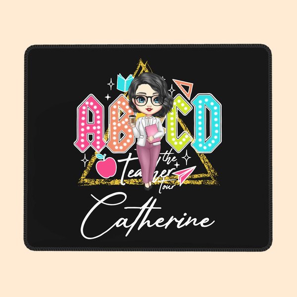 Personalized Retro ABCD Teacher Tour Mouse Pad with Cartoon Character and Name Appreciation Back to School Gift for Teacher