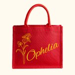Personalisierte Rote Jute Tragtasche und Geburtsblume & Name Geburtstag Weihnachten Geschenk für Damen Familie