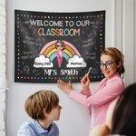 Personalized Cartoon Rainbow Welcome To Our Classroom Tapestry with Name Teacher's Day Back to School Gift for Teacher