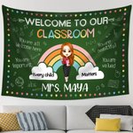 Personalized Cartoon Rainbow Welcome To Our Classroom Tapestry with Name Teacher's Day Back to School Gift for Teacher