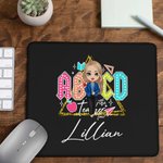 Personalized Retro ABCD Teacher Tour Mouse Pad with Cartoon Character and Name Appreciation Back to School Gift for Teacher