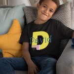 Personalized 100% Cotton Cute Bow Pencil Initial Kid T-shirt with Name Back to School First Day of School Gift for Boys Girls Kids