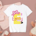 Personalized 100% Cotton Cute Bow Pencil Initial Kid T-shirt with Name Back to School First Day of School Gift for Boys Girls Kids