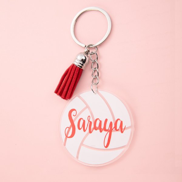 Personalizzato Sport Tema Volleyball Tassel Acrylic Keychain Charm with Name Set of 2 Birthday Team Gift for Volleyball Lovers