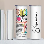 Personalized Retro Neon Letters Teacher Tour 20oz Skinny Tumbler with Straw and Cleaning Brush Back to School Appreciation Gift for Teacher