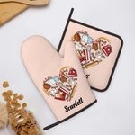Strumenti da forno personalizzati Love Heart Set di guanti da forno e presine resistenti al calore con testo e passante da appendere per gli amanti de