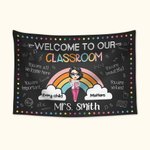 Personalized Cartoon Rainbow Welcome To Our Classroom Tapestry with Name Teacher's Day Back to School Gift for Teacher