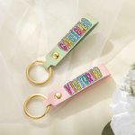 Personalisierte Multicolor Dalmatiner Dots Leder Schlüsselanhänger mit Namen Hochzeit Party Geburtstag Geschenk für sie