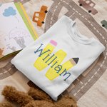 Personalized 100% Cotton Cute Bow Pencil Initial Kid T-shirt with Name Back to School First Day of School Gift for Boys Girls Kids