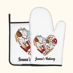 Strumenti da forno personalizzati Love Heart Set di guanti da forno e presine resistenti al calore con testo e passante da appendere per gli amanti de