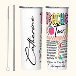 Personalized Retro Neon Letters Teacher Tour 20oz Skinny Tumbler with Straw and Cleaning Brush Back to School Appreciation Gift for Teacher