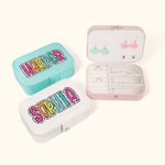 Personalisierte tragbare Dalmatiner Dots Schmuck-Box mit Regenbogen Name Geburtstag Hochzeit Bachelorette Party Geschenk für sie