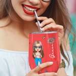Personalisierter Strand Cartoon Mädchen Becher mit Geburtsblume und Namen 350ml Geburtstag Hochzeit Strand Party Geschenk für Damen Freundin