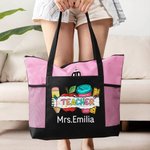 Personalized Colorful Apple Ruler Design Teacher Oxford Large Tote Bag with Name Back to School Appreciation Gift for Teacher
