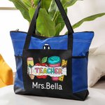 Personalized Colorful Apple Ruler Design Teacher Oxford Large Tote Bag with Name Back to School Appreciation Gift for Teacher