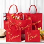Personalisierte Rote Jute Tragtasche und Geburtsblume & Name Geburtstag Weihnachten Geschenk für Damen Familie