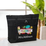 Personalized Colorful Apple Ruler Design Teacher Oxford Large Tote Bag with Name Back to School Appreciation Gift for Teacher