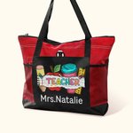 Personalized Colorful Apple Ruler Design Teacher Oxford Large Tote Bag with Name Back to School Appreciation Gift for Teacher