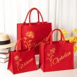 Personalisierte Rote Jute Tragtasche und Geburtsblume & Name Geburtstag Weihnachten Geschenk für Damen Familie