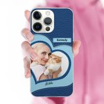 Personalisierte Leder Herz Foto Telefon Fall für iPhone mit Namen Geburtstag Geschenk für Tierliebhaber