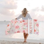 Personalised Watercolor Flower Quick Dry Beach Towel with Name Birthday Summer Beach Party Gift for Women