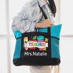 Personalized Colorful Apple Ruler Design Teacher Oxford Large Tote Bag with Name Back to School Appreciation Gift for Teacher