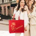 Personalisierte Rote Jute Tragtasche und Geburtsblume & Name Geburtstag Weihnachten Geschenk für Damen Familie