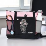 Personalized Stethescope Bow Birth Flower Bouquet Tote Bag with Title and Name Nurse Week Appreciation Graduation Gift for Nurse Doctor