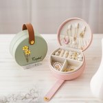 Personalized Birth Flower Hand-Held Leather Jewellery Box with Name Birthday Travel Accessory Gift for Girls