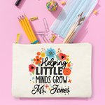 Personalized Flower Pencil Design Canvas Pencil Bag with Name Thanksgiving Teacher's Day Appreciation Gift for Teacher