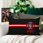 Taie d'oreiller personnalisée à rayures avec logo des pompiers et nom Cadeau de pendaison de crémaillère Cadeau de fin d'études pour les pompiers