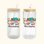 Personalized Cute Pencil Apple Ruler 20oz Glass Cup with Name Straw Teacher's Day Appreciation Gift for Teacher