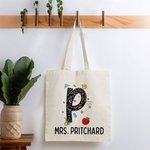 Personalized Pencil Apple Notebook Paper Elements Fun Letter Canvas Tote Bag with Name Apperciation Back to School Gift for Teacher