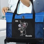 Personalized Stethescope Bow Birth Flower Bouquet Tote Bag with Title and Name Nurse Week Appreciation Graduation Gift for Nurse Doctor
