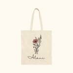 Personalized Birth Flower Bouquet Bow Canvas Tote Bag with Name Birthday Wedding Gift for Her